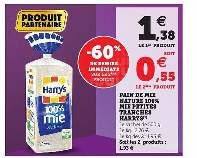 pain de mie nature 100% mie petites tranches harrys