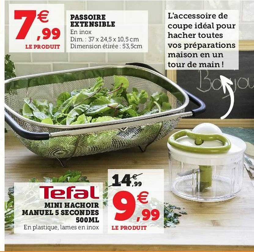 passoire extensible, mini hachoir manuel 5 secondes 500 ml tefal