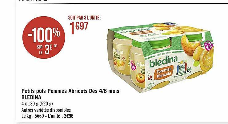 petits pots pommes aabricots dès 4-6 mois blédina