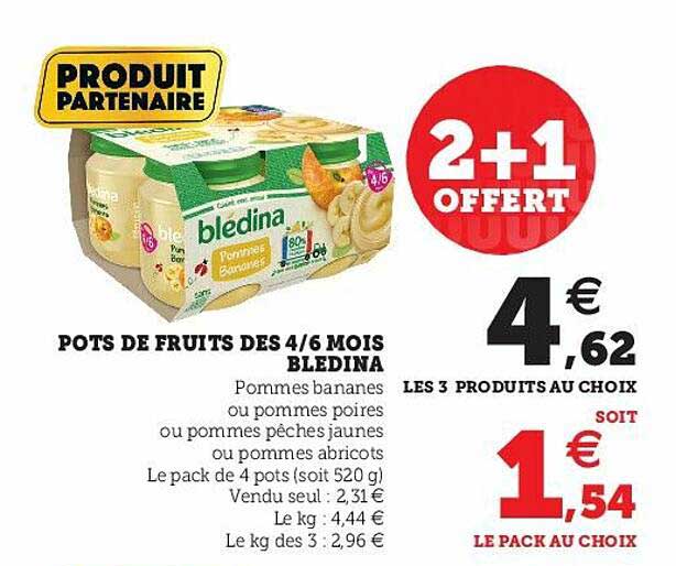 pots de fruits dès 4-6 mois blédina