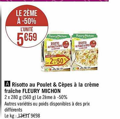 risotto au poulet & cèpes à la crème fraîche fleury michon