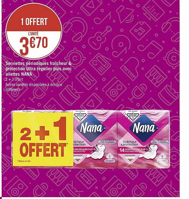 serviettes périodiques fraîcheur & protection ultra régulier plus avec ailettes nana