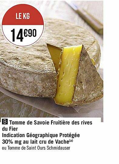tomme de savoie fruitière des rives du fier indication géographique protégée 30% mg au lait cru de vache
