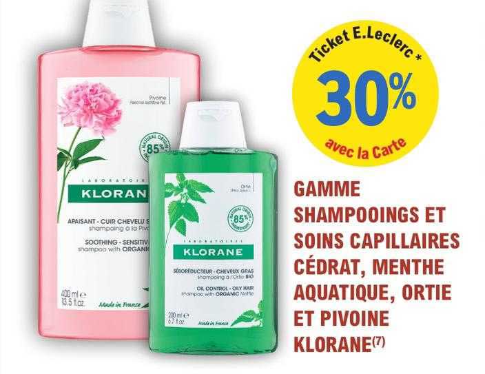 gamme shampooings et soins capillaires cédrat, menthe aquatique, ortie et pivoine klorane