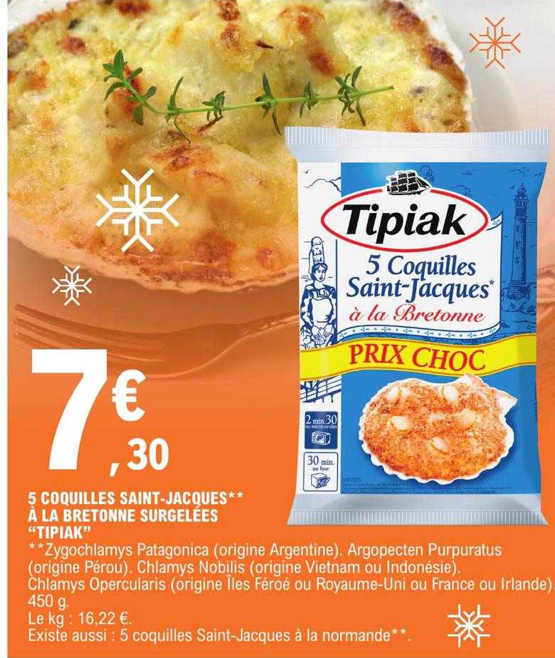 5 coquilles saint-jacques à la bretonne surgelées "tipiak"