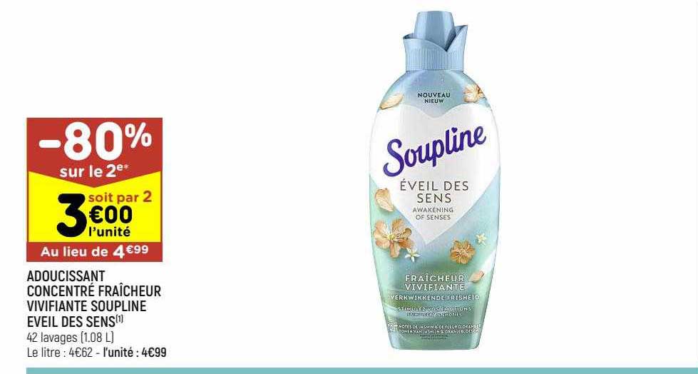 adoucissant concentré fraîcheur vivifiante soupline eveil des sens