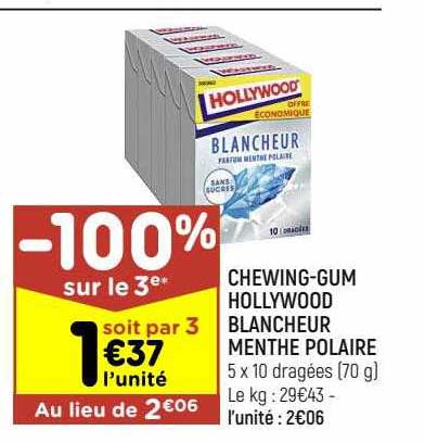 chewing-gum hollywood blancheur menthe polaire