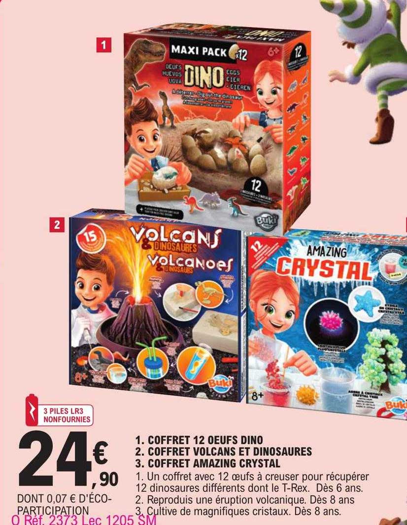 coffret 12 oeufs dino, coffret volcans et dinosaures, coffret amazing crystal