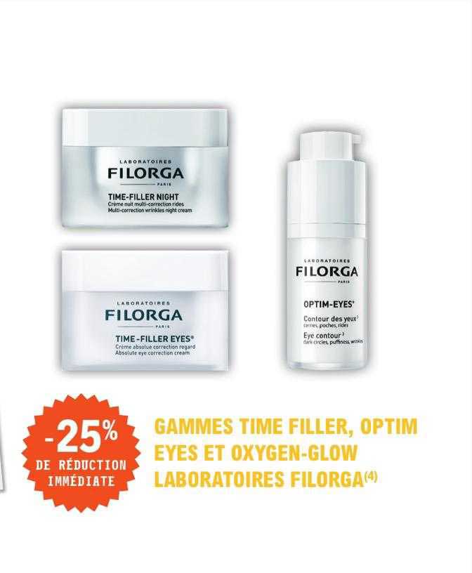 gammes time filler, optim eyes et oxygen-glow laboratoires filorga