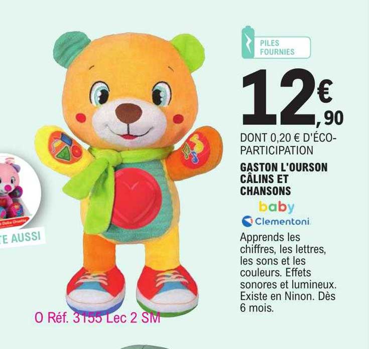 gaston l'ourson câlins et chansons baby clementoni
