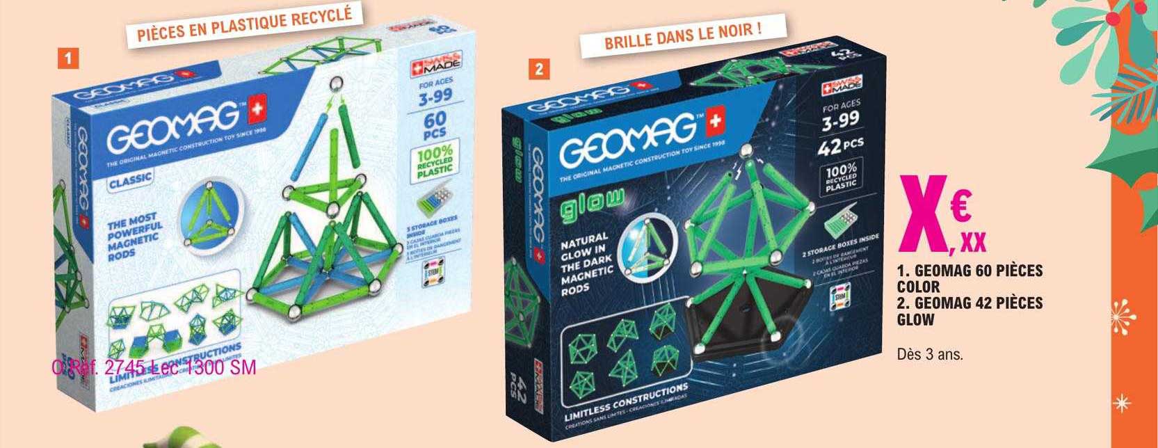 geomag 60 pièces color, geomag 42 pièces glow