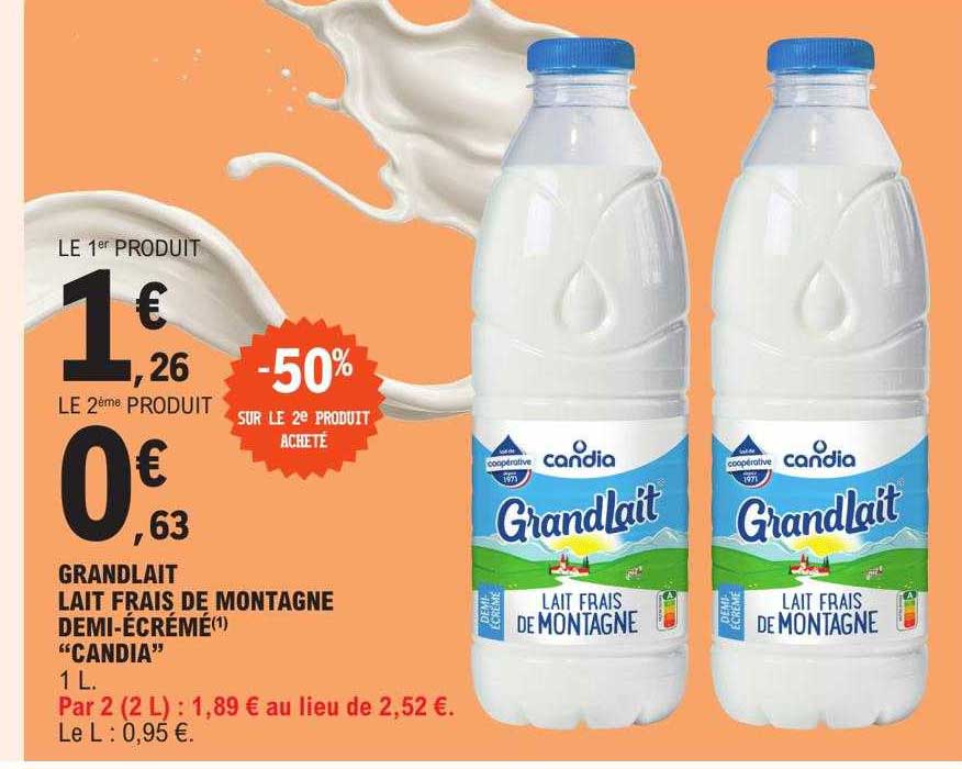 grandlait lait frais de montagne demi-écrémé "candia"