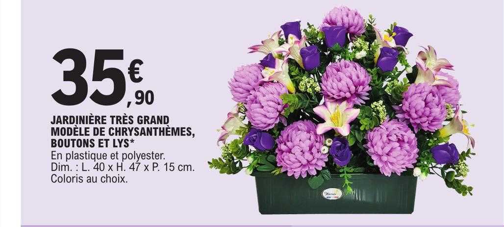 Jardinière Très Grand Modèle De Chrysanthèmes, Boutons Et Lys