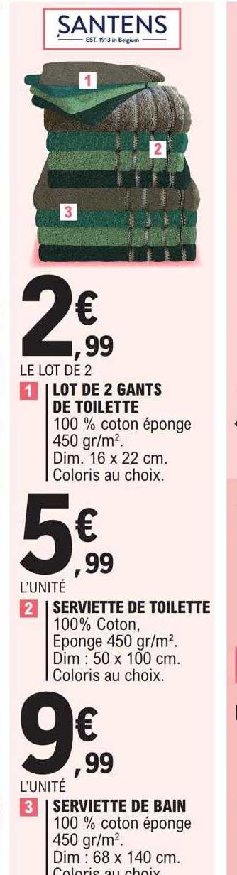 Lot De 2 Gants De Toilette, Serviette De Toilette, Serviette De Bain Santens