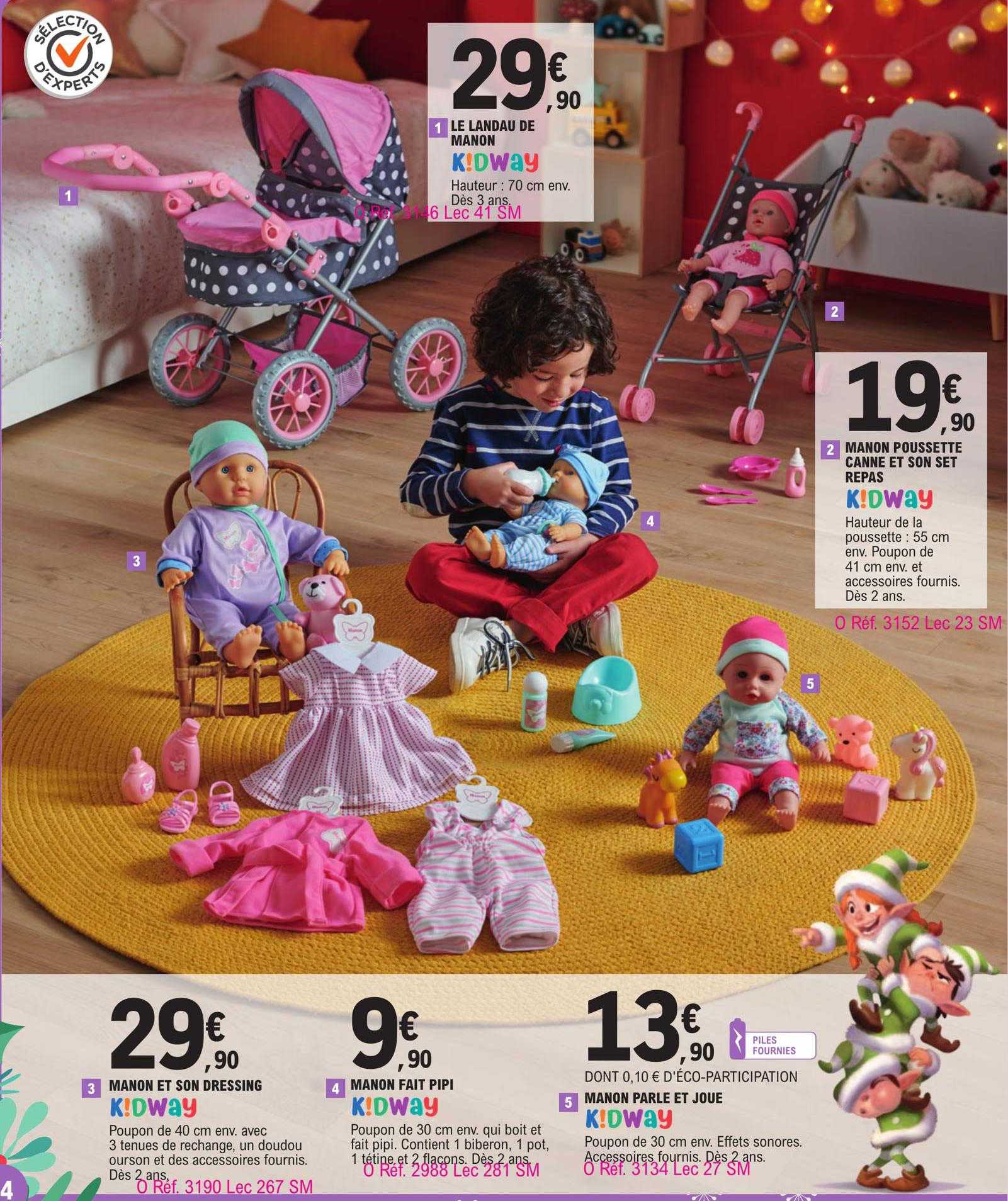 manon et son dressing, manon fait pipi, manon parle et joue, le landau de manon, manon poussette canne et son set repas