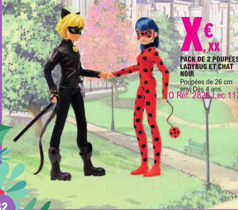 pack de 2 poupées ladybug et chat noir