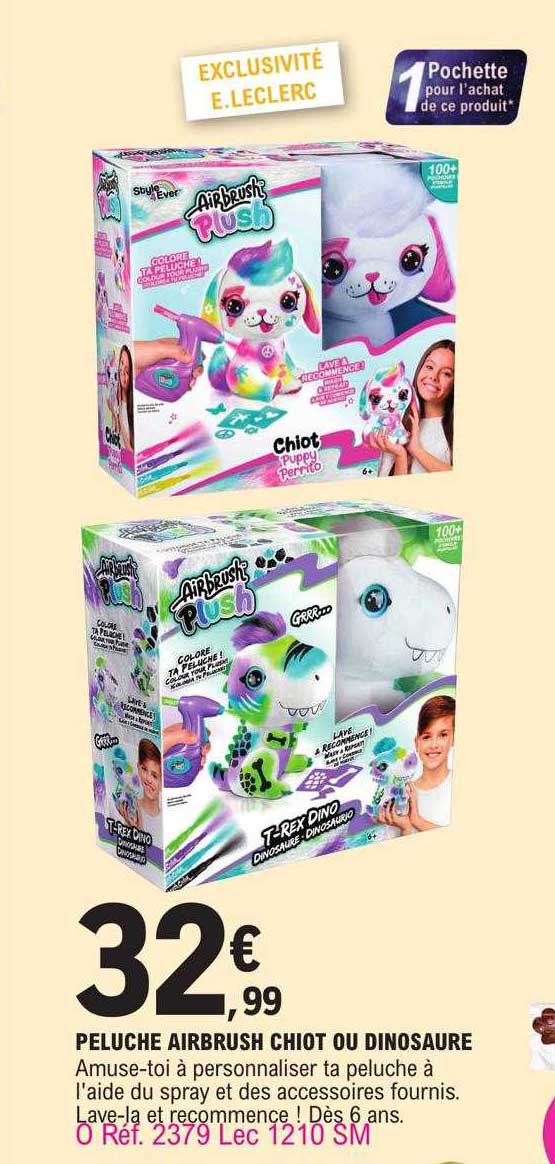 peluche airbrush chiot ou dinosaure