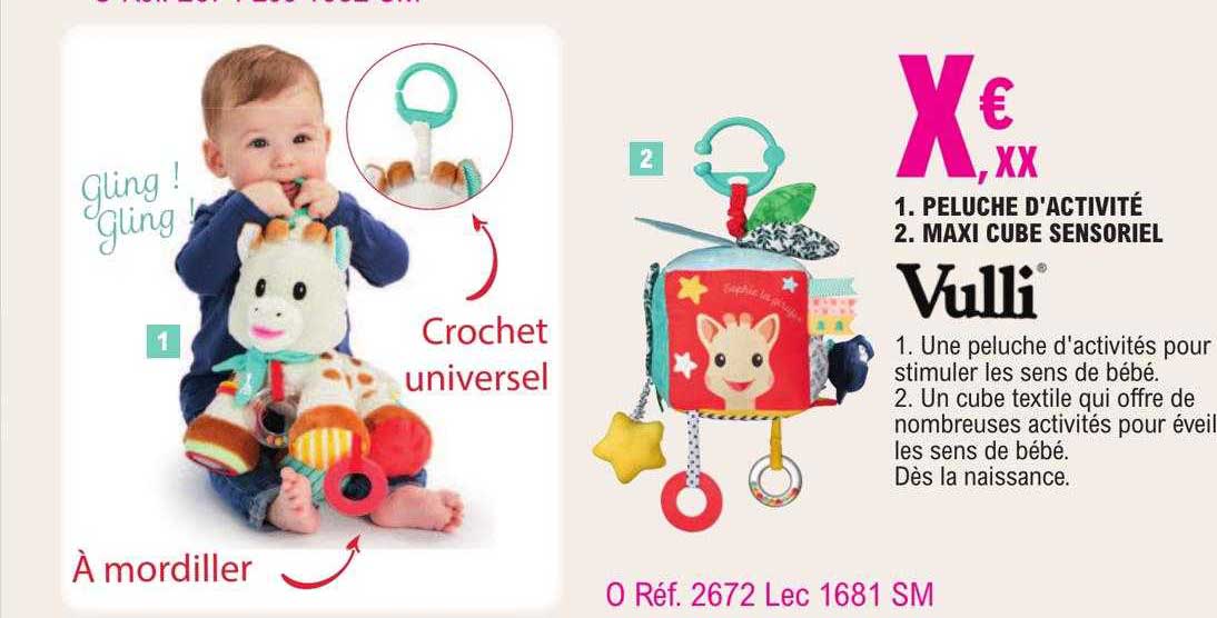 peluche d'activité, maxi cube sensoriel vulli