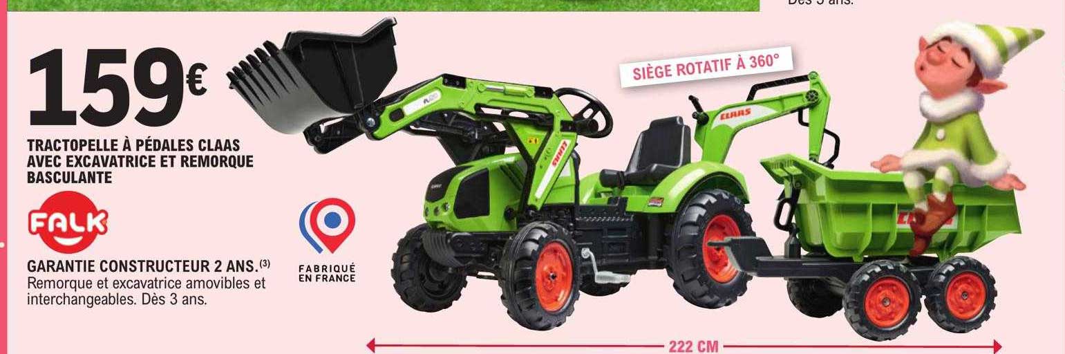 tractopelle à pédales claas avec excavatrice et remorque basculante falk
