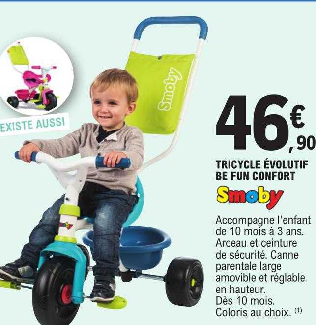 tricycle évolutif be fun confort smoby