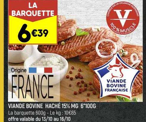 Viande Bovine Haché 15% Mg 6*100 G
