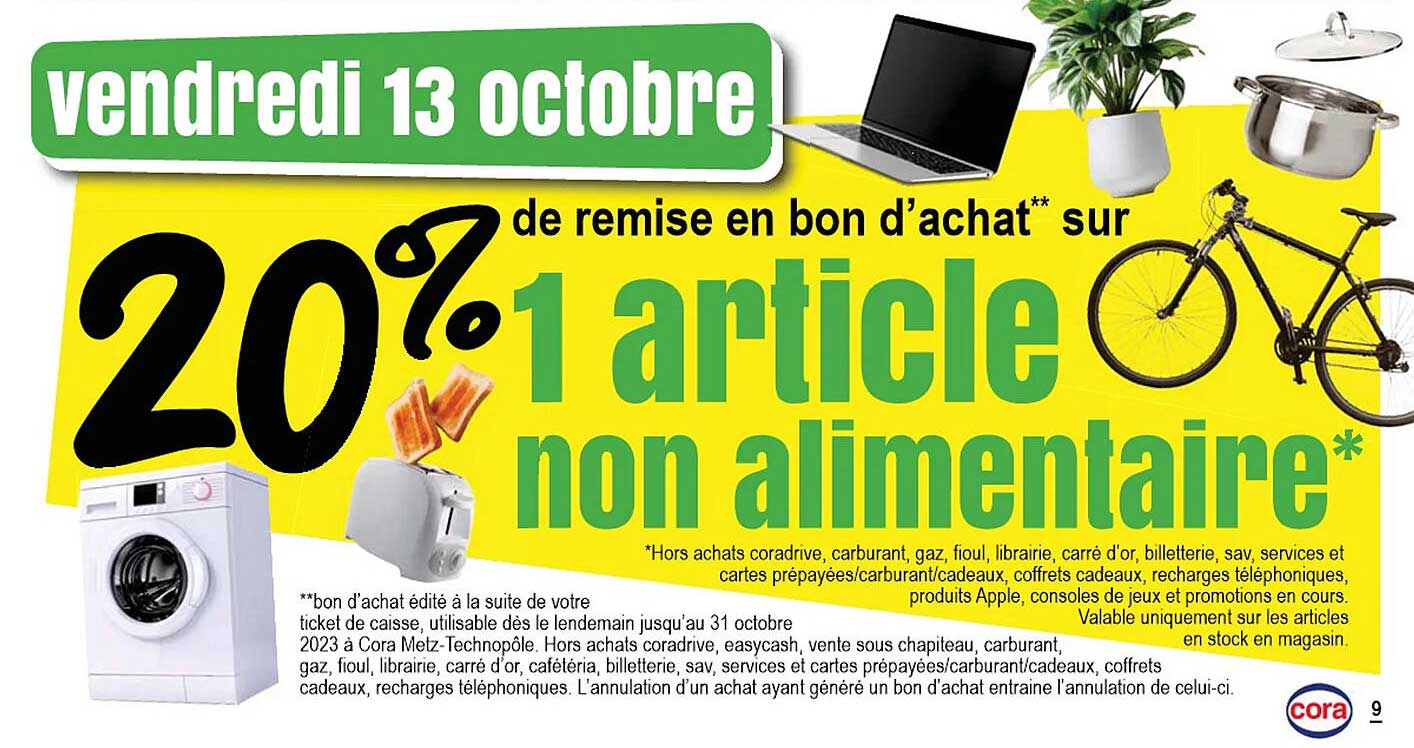 20% de remise en bon d'achat sur 1 article non alimentaire