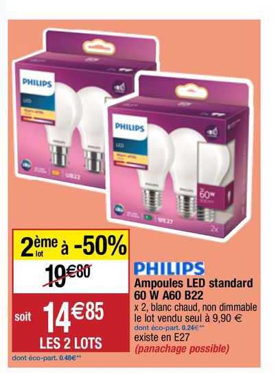 ampoules led standard 60w a60 b22 philips