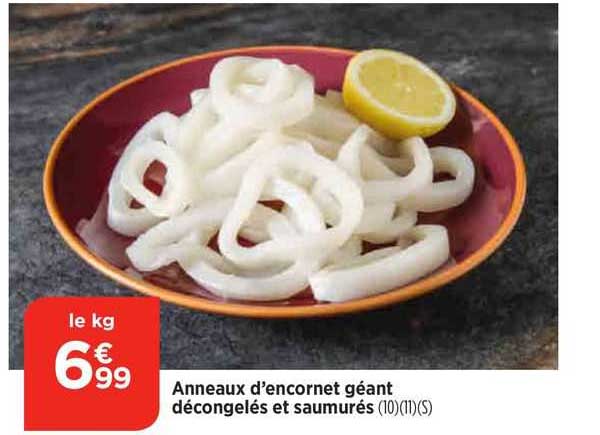 anneaux d'encornet géant décongelés et saumurés