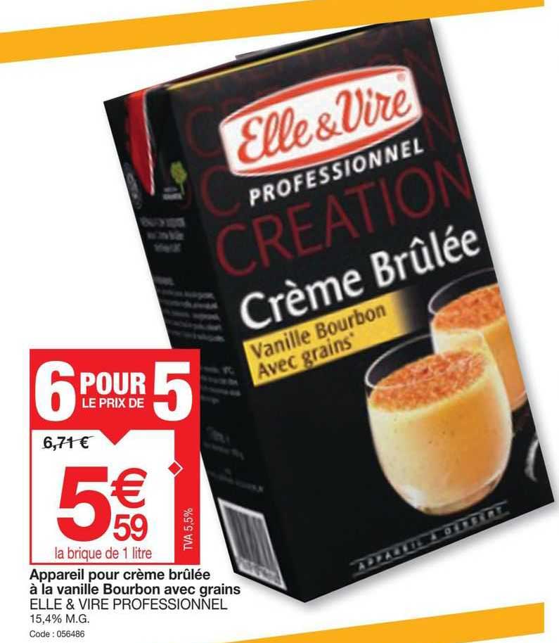 appareil pour crème brûlée à la vanille bourbon avec grains elle & vire professionnel