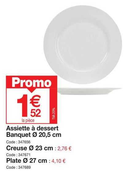 assiette à dessert banquet ø 20,5 cm, creuse ø 23 cm, plate ø 27 cm