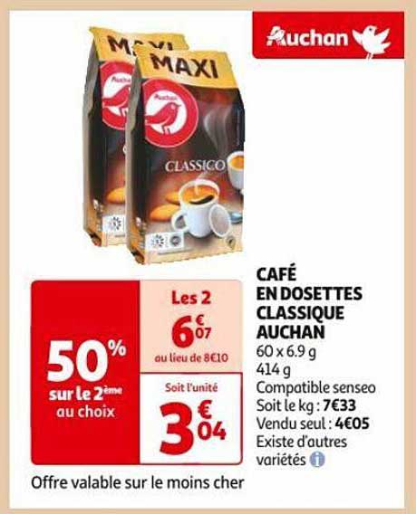 Café En Dosettes Classique Auchan 50% Sur Le 2ème Au Choix