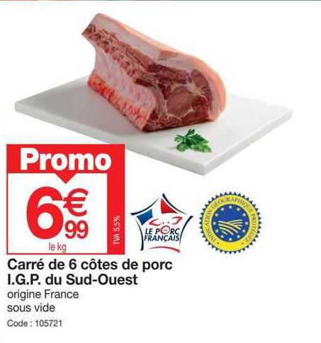 carré de 6 côtes de porc i.g.p. du sud-ouest
