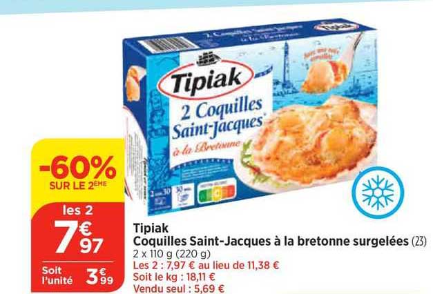 coquilles saint-jacques à la bretonne surgelées tipiak