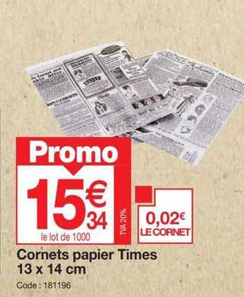 cornets papier times 13 x 14 cm