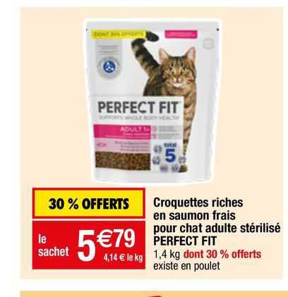 croquettes riches en saumon frais pour chat adulte stérilisé perfect fit
