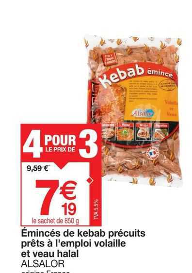 émincés de kebab précuits prêts à l'emploi volaille et veau halal