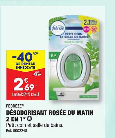 febreze désodorisant rosée au matin 2 en 1