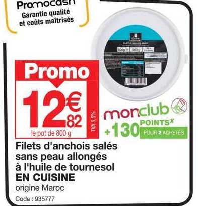 filets d'anchois salés sans peau allongés à l'huile de tournesol en cuisine