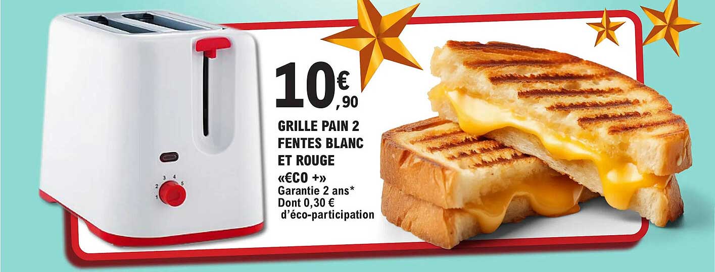 grille pain 2 fentes blanc et rouge «éco+»