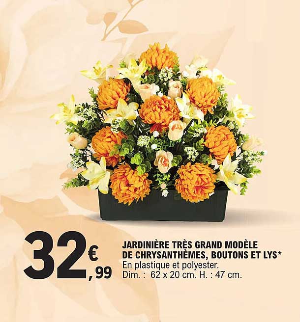 jardinière très grand modèle de chrysanthèmes, boutons et lys