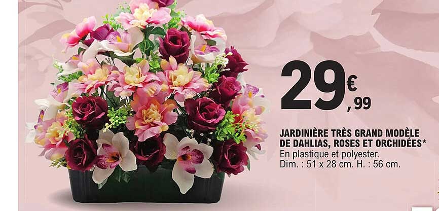 jardinière très grand modèle de dahlias, roses et orchidées