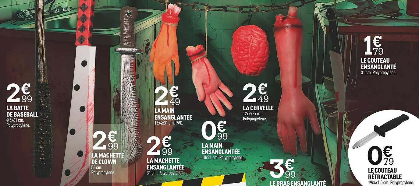 La Batte De Baseball, La Machette De Clown, La Main Ensanglantée, La Machette Ensanglantée, La Main Ensanglantée, La Cervelle, Le Bras Ensanglanté, Le Couteau Ensanglanté, Le Couteau Rétractable