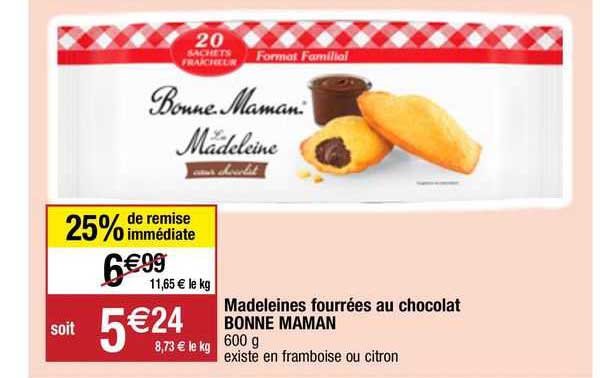 madeleines fourrées au chocolat bonne maman