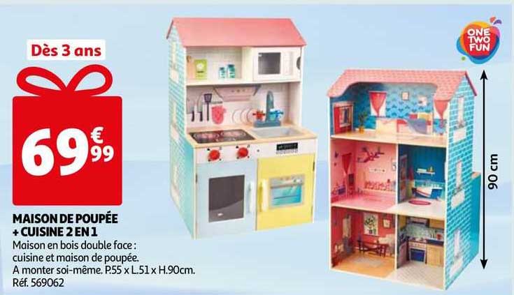 maison de poupée + cuisine 2 en 1 one two fun