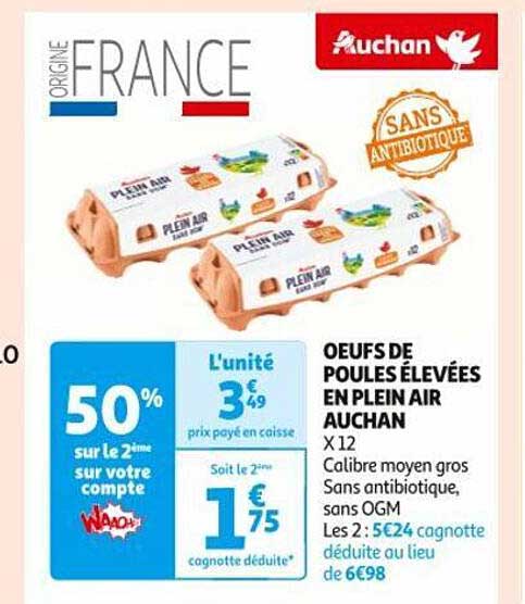 oeufs de poules élevées en plein air auchan