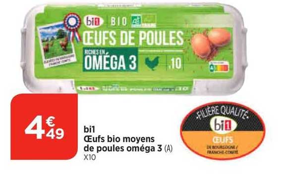 œufs bio moyens de poules oméga 3 bi1