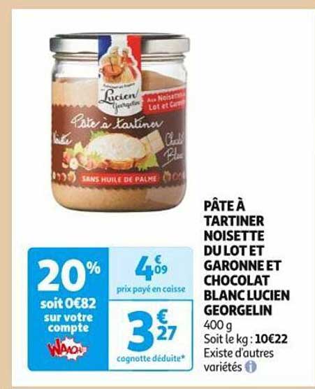 pâte à tartiner noisette du lot et garonne de chocolat blanc lucien georgelin