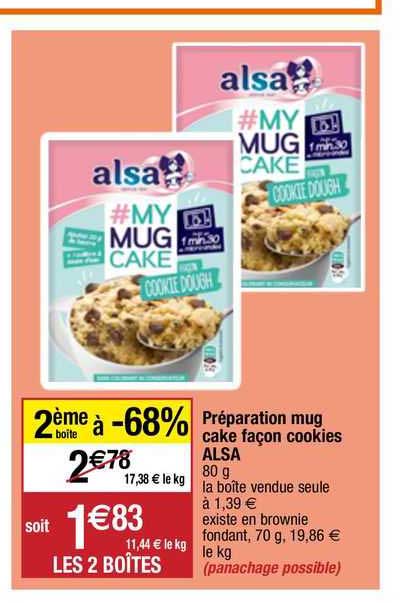 préparation mug cake façon cookies alsa