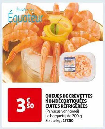 queues de crevettes non décortiquées cuites réfrigérés