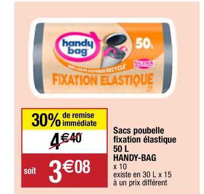 sacs poubelle fixation élastique 50 l handy-bag
